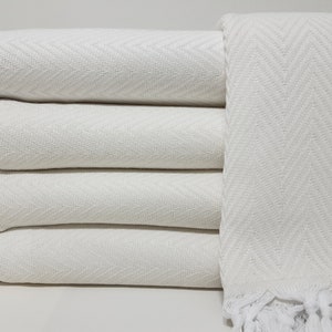 Cream Color Blanket, Natural Blanket, Bed Cover, Turkish Bedspread, 79"x89" Turkish Blanket, Couch Throw, Anatolian Blanket, Turkey Throw image 2