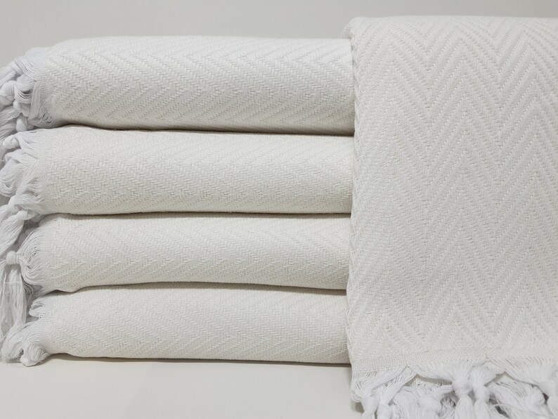 Cream Color Blanket, Natural Blanket, Bed Cover, Turkish Bedspread, 79"x89" Turkish Blanket, Couch Throw, Anatolian Blanket, Turkey Throw image 2
