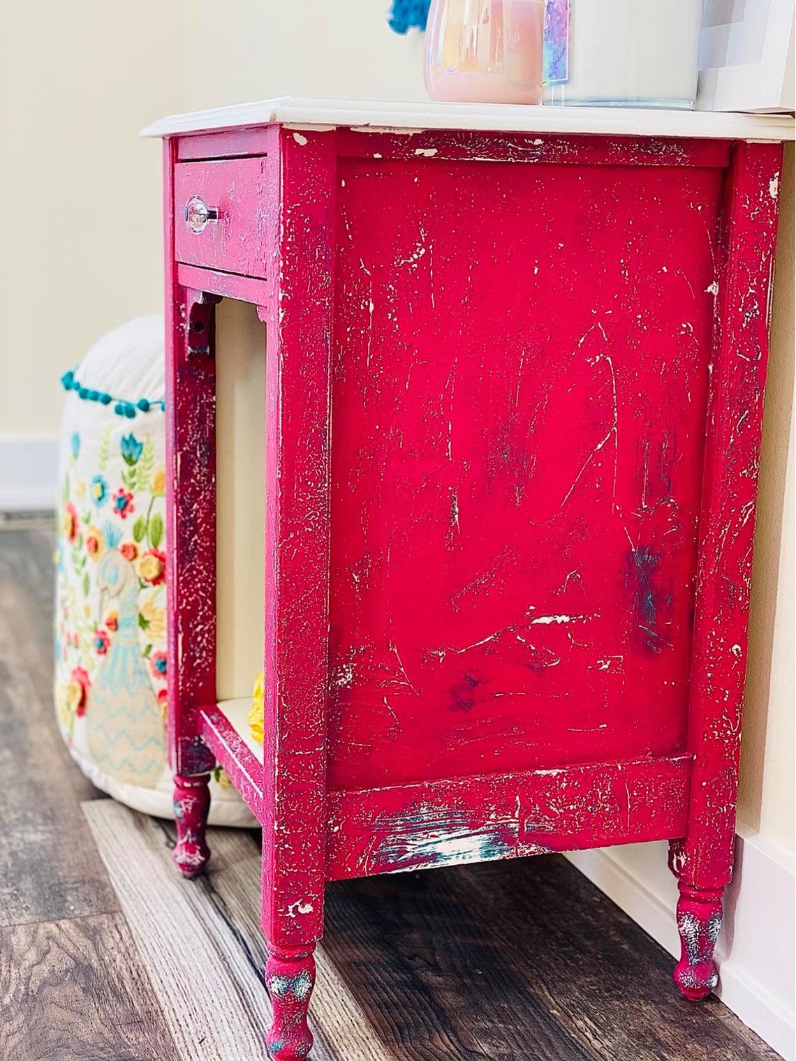Boho DIstressed End Table Night Stand Side Table Etsy