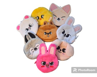 K-pop Stray kids Skzoo Coin Purse Plushie  1Pc Kawaii Soft Animal Head Rabbit Husky Chicken Wallet Fox Teddy bear