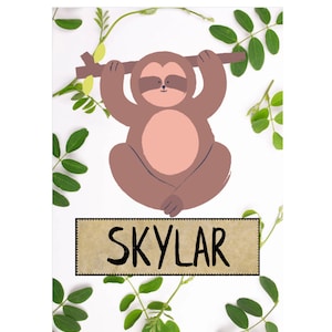 Printable Digital Download Personalised Sloth Name Sign A5 design