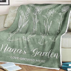 Personalized flowers blanket grandma&#39;s garden blanket, flowers blanket, grandkids name blanket, grandma blanket, mother&#39;s day blanket