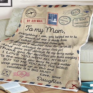 Manta de cartas a mi mamá, te amo con todo mi corazón, amo a tu hija, regalo de hija, regalo del día de las madres, regalos del día de aniversario