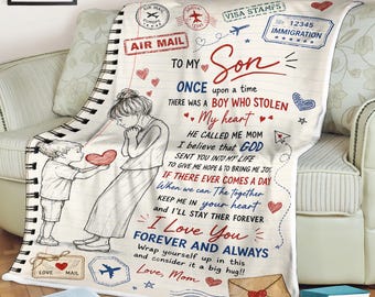 Sohn-Fleece-Decke, Geschenk von Mutter zu Sohn, Fernumarmungs-Decke, emotionaler Zitat-Wurf, Geburtstags-Weihnachtsgeschenk