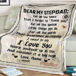 Manta con carta personalizada para mi padrastro, necesito decirle que lo amo, considérelo un gran abrazo, regalo de cumpleaños para navidad, regalo del día de la madre