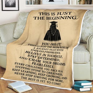 Graduation Blanket Gift for Her Inspirational Quote Blanket for Daughter, Niece or Friend Senior 2025 Keepsake Just the Beginning