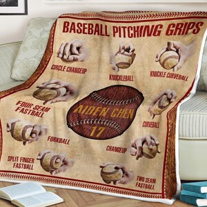 Baseball Pitching Grips Blanket, Custom Baseball Blanket, Personalized Name Blanket, Custom Number Blanket, Sport Blanket, Blanket For Gift