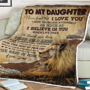 Lion Blanket To My Daughter, Custom Lion Blanket With Name, Lion Blanket For Strong Girls, Christmas Family Blanket, Blanket For Girls