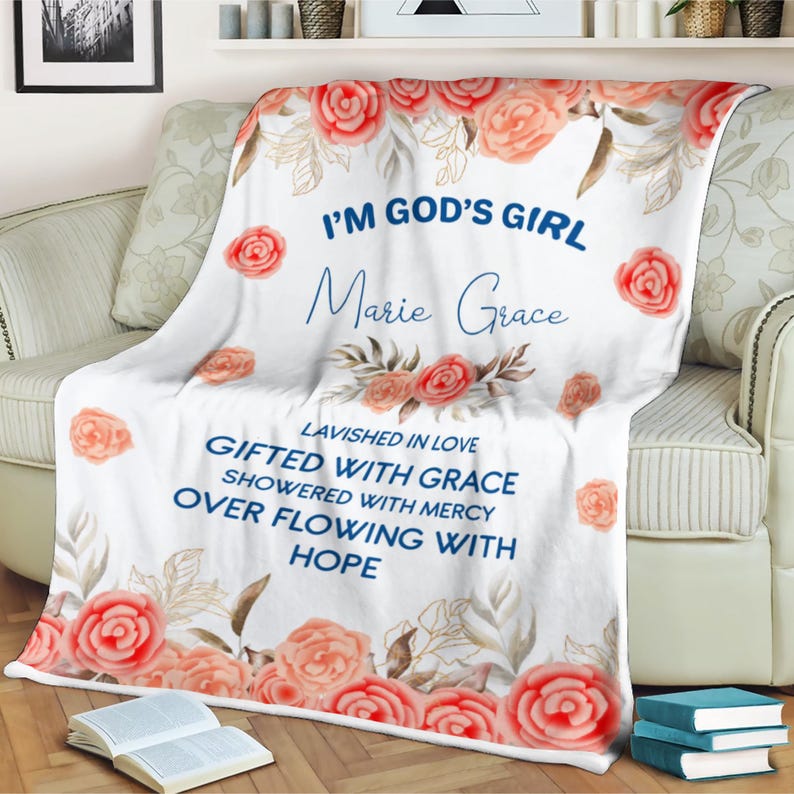 Religious Blanket, Floral Blanket, Personalized Name Blanket, Gift