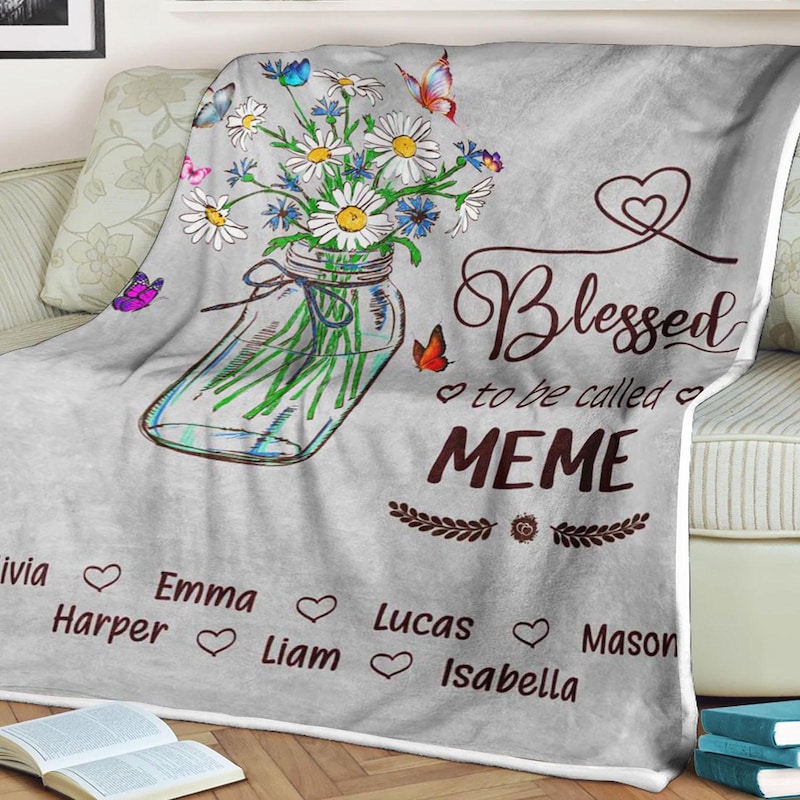 Grandma's Garden Blanket | Flower Butterfly Fleece Throw | Blessed to Be Called Blanket | Mother's Day Gift