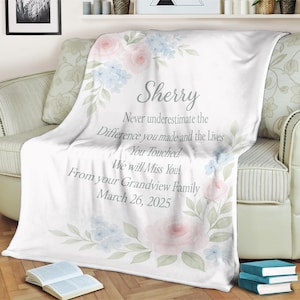 Personalized Farewell Blanket for Coworker Goodbye Gift for Woman Leaving JobFloral Retirement Throw Custom Name Employee Blanket