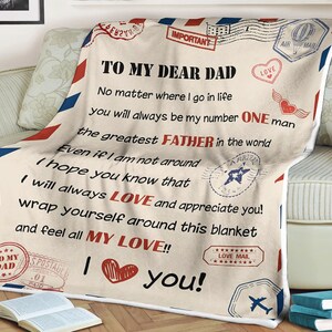Manta con carta para mi querido papá el mejor padre del mundo mi amor te amo, regalo del día del padre, regalo de cumpleaños, regalo para navidad