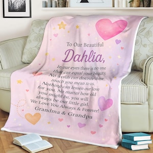 To Our Beautiful Granddaughter Blanket Personalized Gift for Granddaughter from Grandma and Grandpa Custom Heart Star Poster Blanket