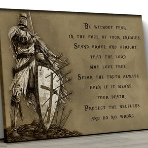 Knight templar canvas poster be without fear in the face of your enemies stand brave and upright