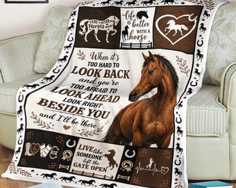 Horse Fleece Blanket, Personalized Horse Lover Gift, Equestrian Gift for Her, Cowgirl Throw, Birthday Christmas Gift