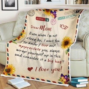 Manta con letras de girasol, querida mamá, quiero que sepas que te amo y te aprecio, te amo, manta para el día de la madre, regalos de amor, manta polar