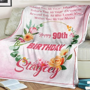 Happy 90th birthday blanket, Flower blanket all you dreams, custom name blanket, gift for women, great grandmother gift, gift for her