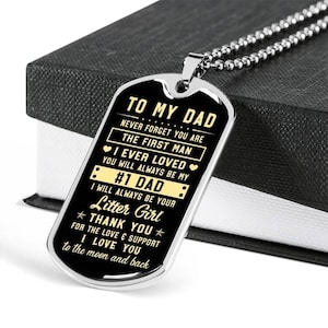 Hearts dog tag to my dad thank you for the love and support i love you, father’s day gift, gift for dad, dog tag military necklace for dad