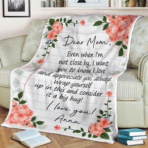 Cobertor personalizado com letras de flores para a mãe, presentes para o dia das mães, presentes da filha, presente para ela, cobertor com nome personalizado, presentes de Natal para a mãe