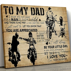 Plakat motocyklowy na płótnie dla mojego taty, doceniam cię, zawsze będę twoją małą córeczką i zawsze będę moim tatą, kocham cię, kocham twoją córkę