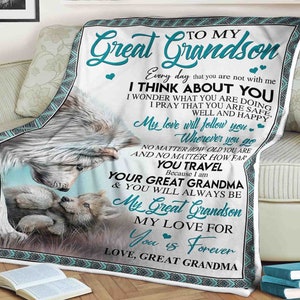 Wolfsdecke für meinen Urenkel ich denk an dich ich frage mich was du da machst ich bete das es dir gut geht meine liebe liebe oma