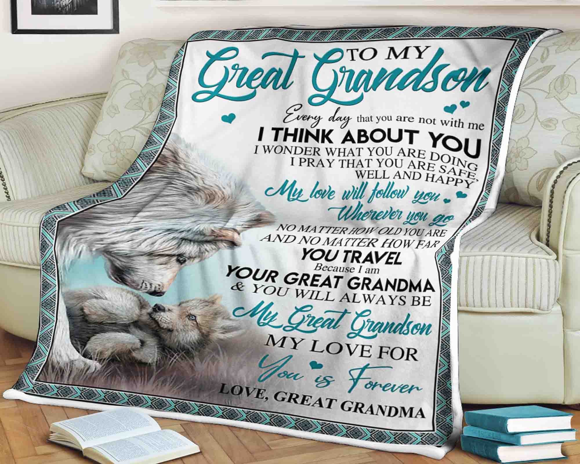 Wolf Blanket to My Great Grandson I Think About You I Wonder What You Are Doing I Pray That You Are Safe Well My Love Love Great Grandma Etsy Canada