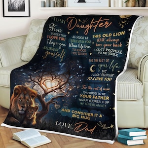 Lion Blanket To My Daughter Throw Blanket, Gifts for Your Daughter, Blanket from Dad, Family Blanket, Custom Name Blanket, Christmas Blanket