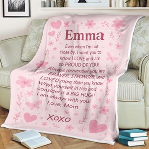 Personalized Blanket for Daughter from Mom Harper Name Throw Blanket Braver Stronger Loved Quote Custom Gift for Birthday or Christmas