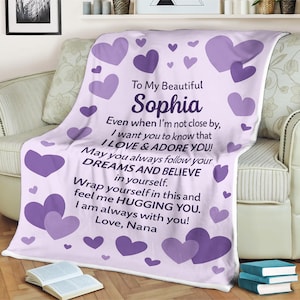 Personalized Blanket from Nana to Granddaughter Custom Name Gift for Sophia Cute Heart Hug Message  Love & Support Throw for Girls