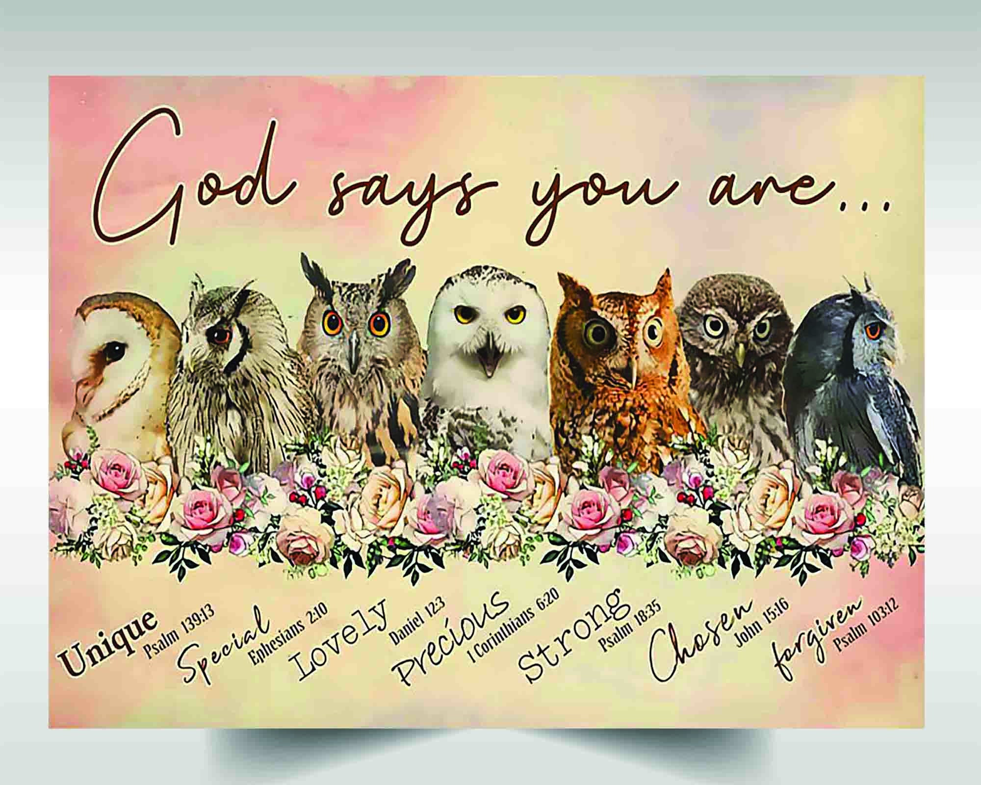 Owl Flower Canvas Poster God Says You Are Unique Special Lovely ...