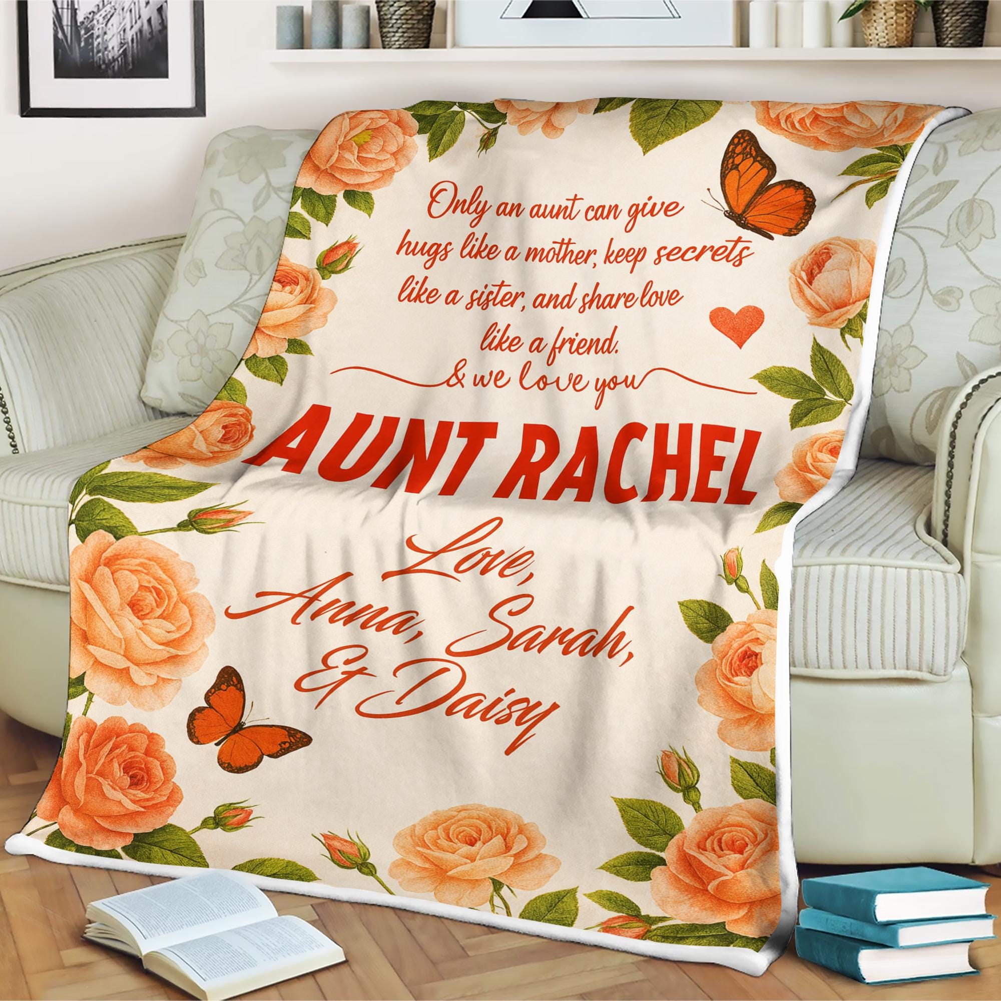 Coperta personalizzata per zia da parte di nipote o nipote, regalo floreale con citazione affettuosa, compleanno, Natale, festa della mamma, coperta ricordo per zia - Italia