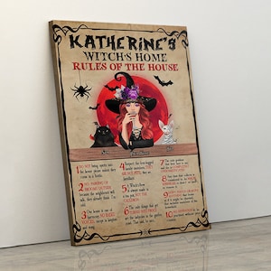 Personalized Witch canvas poster katherine&#39;s witch&#39;s home rules of the house