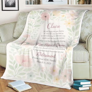 Personalized Retirement Blanket for Women or Men  Custom Name, Date & Floral Design  Coworker Farewell Gift  Keepsake for Boss Teacher Nurse