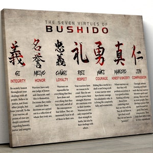 Samurai canvas poster the seven virtues of bushido integrity honor loyalty respect courage honesty and sincerity compassion