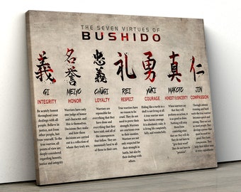 Samurai canvas poster the seven virtues of bushido integrity honor loyalty respect courage honesty and sincerity compassion