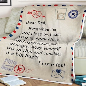Manta con carta, querido papá, quiero que sepas que te amo y te aprecio, considéralo un gran abrazo, te amo, regalos de aniversario para el día del padre