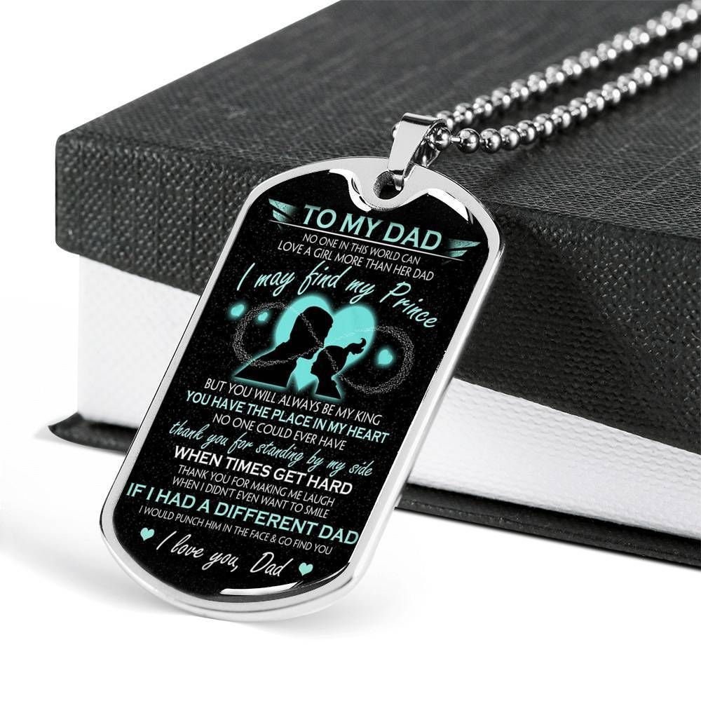 Dad and daughter blue heart dog tag to my dad thanks for standing by my side i love you father’s day gift, dog tag military necklace for dad