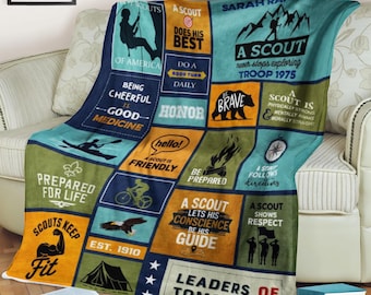 Camping Blanket being cheerful is good medicine, Custom Name Scout Troop Blanket, Road Trip Troop Gift, Hiking Birthday Gift