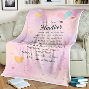 To Our Beautiful Granddaughter Blanket Personalized Gift for Granddaughter from Grandma and Grandpa Custom Heart Star Poster Blanket