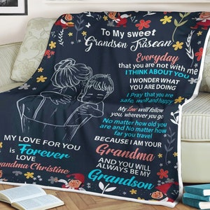 Manta de flores familiar para mi dulce nieto, mi amor por ti es para siempre, amor abuela, manta con nombre personalizada, manta de regalo para nieto