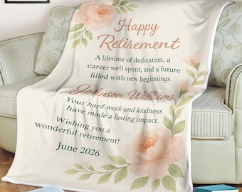 Personalized Retirement Blanket with Name – Floral Soft Throw, Meaningful Farewell Gift, Cozy Custom Blanket
