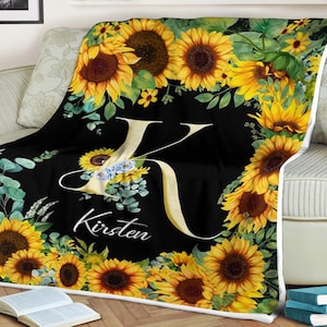Personalized Name Blanket, Custom Blanket With Name, Sunflower Blanket, Sunflower Baby Blanket, Birthday Gifts Blanket, Custom Kids Blankets