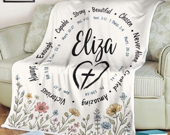 Personalized Christian Fleece Blanket, Bible Verse Name Blanket, God Says I Am Gift, Faith Blanket for Girls, Baptism Confirmation Gift
