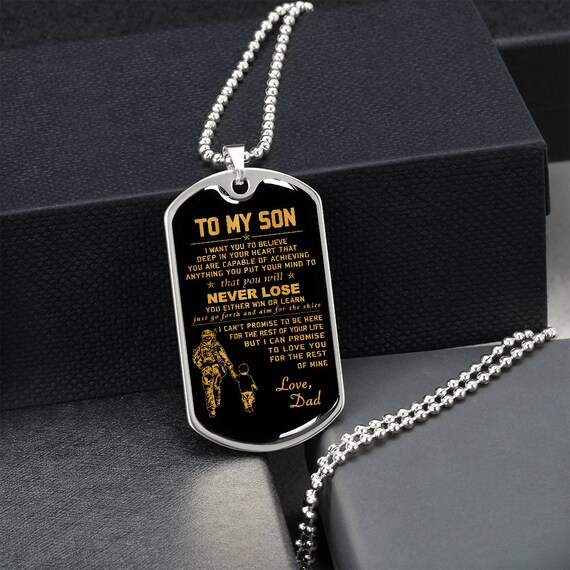 To My Son Dog Tag Necklace Military Unique Gifts Ideas from Dad I Want You  To Believe Deep In Your Heart Dog Tags for Men Father And Son Dog Tags