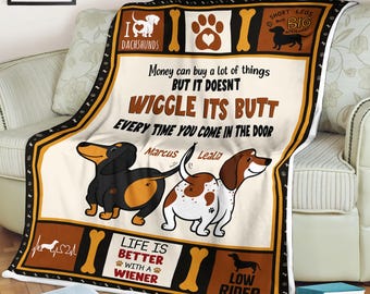 Personalized Dachshund Blanket, Custom Dog Lover Gift, Wiener Puppy, Cute Pet Memorial Keepsake, Cozy Family Name Blanket, Heartwarming Gift