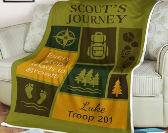Scout’s Journey Personalized Fleece Blanket,Meaningful Gift for Boy Scouts and Troops,Outdoor Adventure Throw, Encouraging Hiking Camping