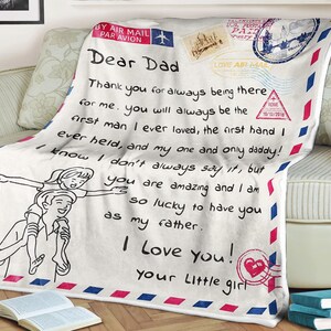 Manta con carta querido papá de hija gracias por siempre te amo tu pequeña niña, regalo de cumpleaños para navidad, regalo del día de la madre