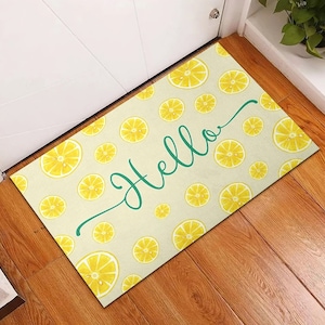 Hello Summer Lemon Polyester Doormat, Hello Doormat, Lemon Cute Door Mats Home Rug Closing Gift for New House Beach House