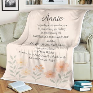 Personalized Farewell Blanket for Coworker Custom Floral Goodbye Gift for Women Retirement Blanket from School Family with Name & Date