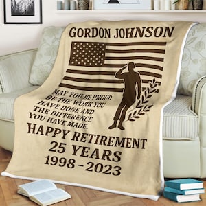 Manta de jubilación militar para MSG Laura Griffin, regalo personalizado del ejército para veteranos, recuerdo de feliz jubilación, arte de bandera, 30 años de servicio